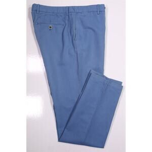 Hackett London Kensington Slim Blue Flat Front Cotton Linen Chino Pants 34x31